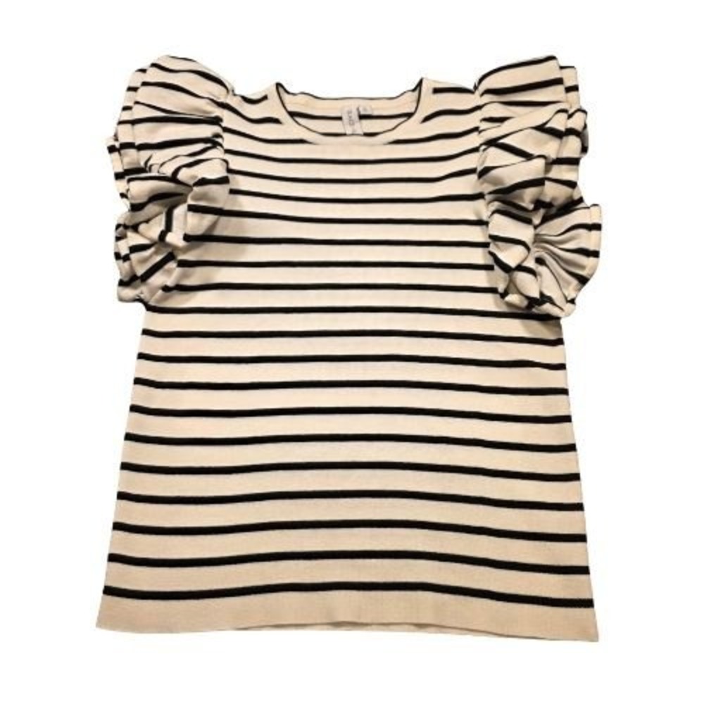 Grace & Karma Womens Small Black White Striped Ruffle Sleeve Knit Top Nautical